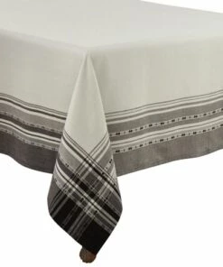 Brand new ❤️ Saro Lifestyle 65x65 Plaid Border Cotton Square Tablecloth 💯