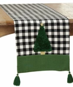 Deals ⭐ Saro Lifestyle 🎄 Christmas Tree Buffalo Plaid Table Runner with Tassels ✨