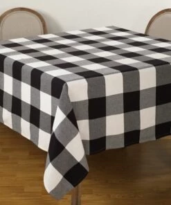 Buy 🎉 Saro Lifestyle Buffalo Plaid Cotton 70 inch Tablecloth Black 🌟
