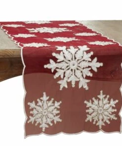 Cheapest ✔️ Saro Lifestyle Holiday Embroidered Beaded Snowflake 16x72 Table Runner ✨