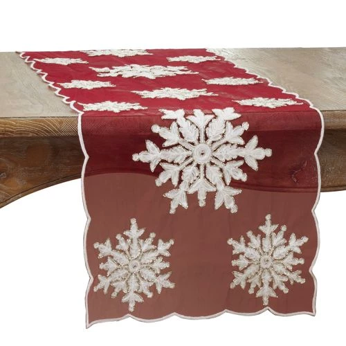 Cheapest โ๏ธ Saro Lifestyle Holiday Embroidered Beaded Snowflake 16x72 Table Runner โจ