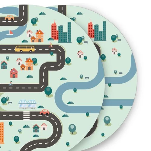 Brand new ๐ A and A Story Kids Windy Road Waterproof Stain Resistant Round Vinyl Placemats Set of 2 ๐ - Image 2