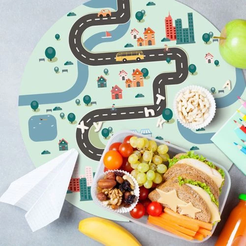 Brand new ๐ A and A Story Kids Windy Road Waterproof Stain Resistant Round Vinyl Placemats Set of 2 ๐ - Image 5