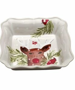 Brand new 🛒 Casafina ❄ Christmas Deer Friends Square Baker 😍