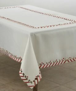 Best Pirce 🛒 Saro Lifestyle ❄ Christmas Candy Cane Stripe 65 x 160 Tablecloth Ivory 🌟
