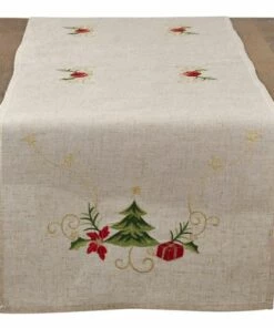 Buy 🤩 Saro Lifestyle Embroidered 🎅 Christmas Tree Medallion 16x54 Table Runner Natural 💯