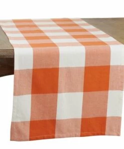 Coupon 😉 Saro Lifestyle Buffalo Plaid Cotton 16''x72'' Table Runner Orange 💯