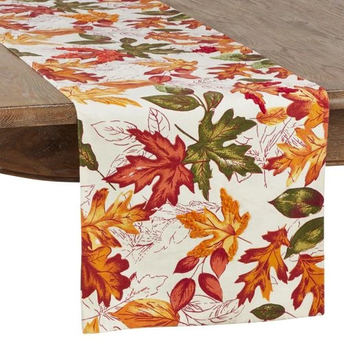Best Sale 🛒 Saro Lifestyle Embroidered Autumn Leaves 16x54 Table Runner Multi 😉