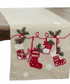 Outlet 🛒 Saro Lifestyle Embroidered ❄ Christmas Stockings 16x70 Table Runner 🛒