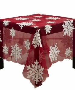 Coupon ❤️ Saro Lifestyle Holiday Embroidered Beaded Snowflake 54x84 Tablecloth Red ⌛