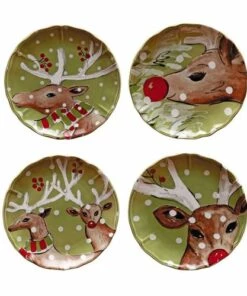 Brand new 🔥 Casafina 🎄 Christmas Deer Friends Set of 4 Salad Plates White 😍