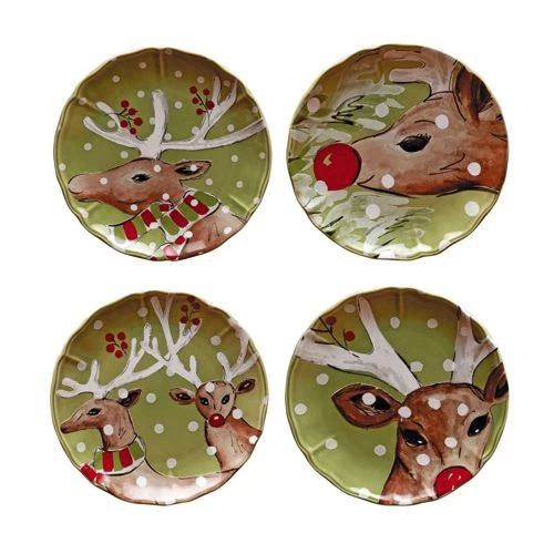 Brand new ๐ฅ Casafina ๐ Christmas Deer Friends Set of 4 Salad Plates White ๐