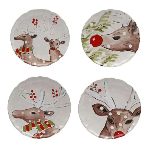 Brand new ๐ฅ Casafina ๐ Christmas Deer Friends Set of 4 Salad Plates White ๐ - Image 5