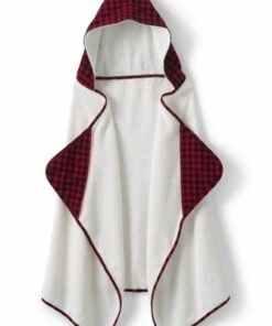 Buy ❤️ Kid's Cotton Pattern Hooded Towel Black/Ivory Buffalo Check ⭐