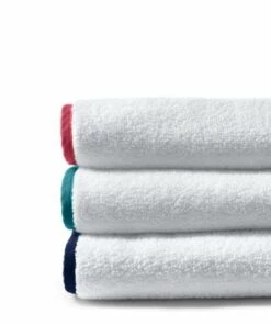 New 🔔 Essential Cotton Banded Bath Towel White/Peacock Teal ✨