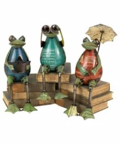 Promo 🛒 Kalalou Recycled Iron Frog Figurines- Set of 3 😀