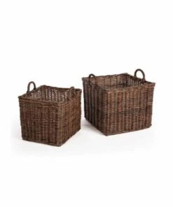 Best Sale 🎁 Napa Home and Garden Normandy Rattan Cane Square Baskets With Handles Set Of 2 🔥