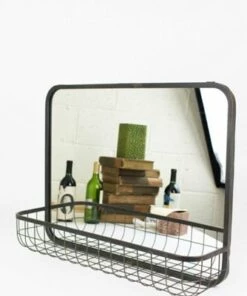 Coupon 👏 Kalalou Rectangle Mirror with Wire Basket Shelf 🔔